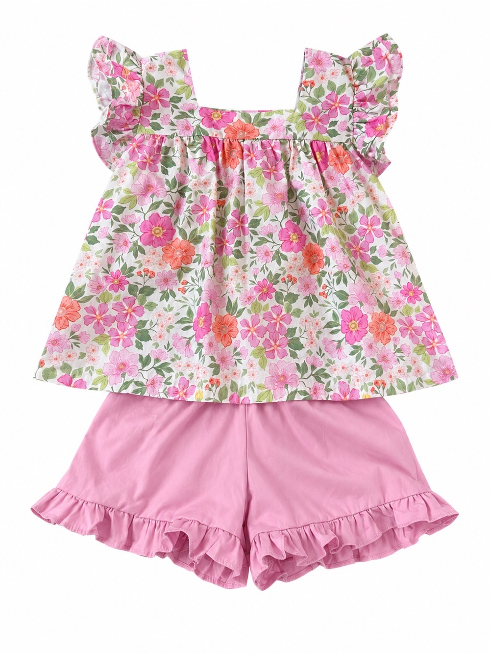 Stitchy Fish Baby Girl 12M Floral Ruffle Top & Shorts Set